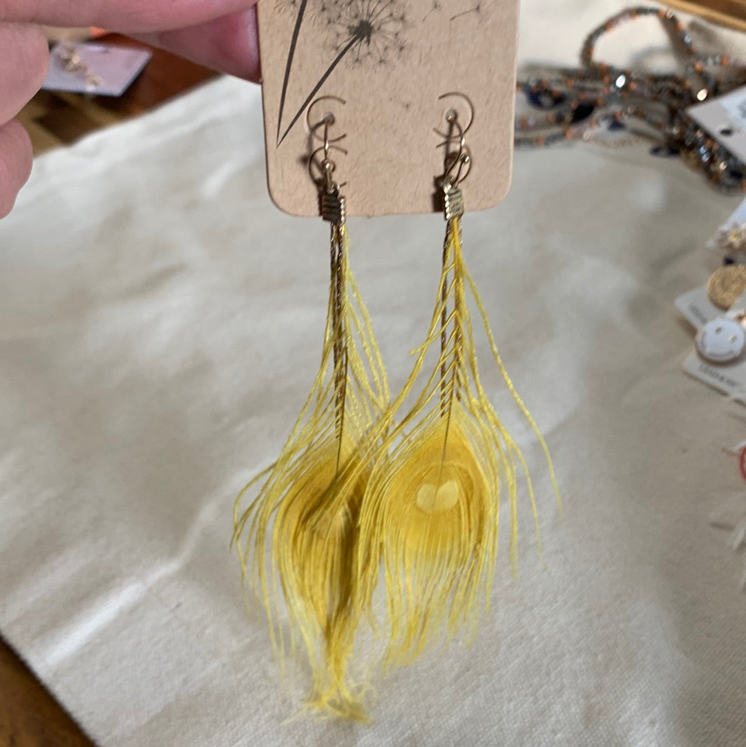 Mustard Feather Earrings