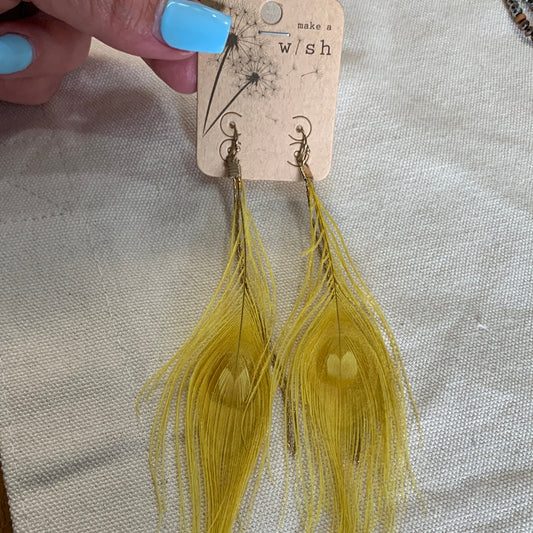 Mustard Feather Earrings